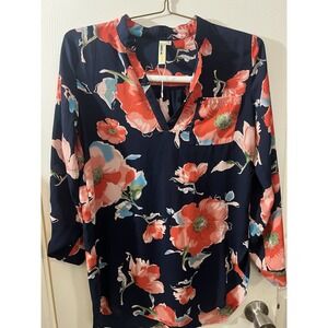 Lara Womens size Small 3/4 Sleeve Dress Floral Navy NWT